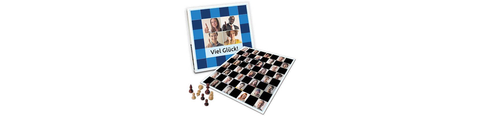 Das personalisierte Schachspiel bietet viel Platz für Bilder der Schenkenden